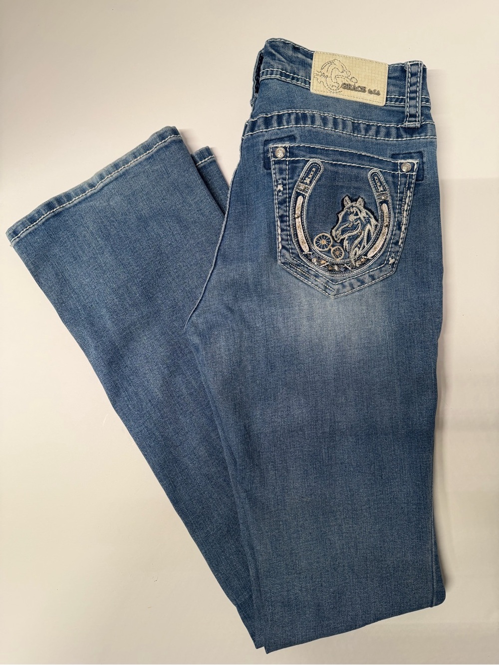Western Bootcut Jeans Women’s 25 Horse Horseshoe Embroidered Grace in LA